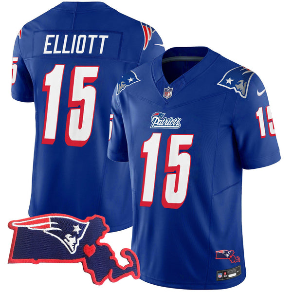 Men's Patriots 1996 Throwback State Patch Vapor Jersey - All Stitched - Royal - Ezekiel Elliott — view 1