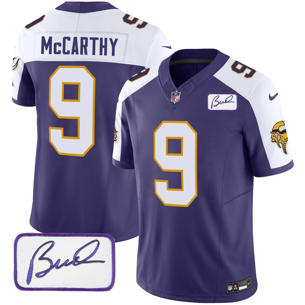 Men's Vikings Bud Grant Patch Classic Limited Jersey V3 - All Stitched - Purple Alternate - J.J. McCarthy — view 1