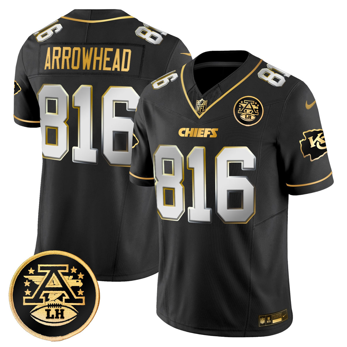 Men's Kansas City Chiefs 2025 Gold Vapor Limited Jersey - All Stitched - Black Limited - Arrowhead 816 — view 1