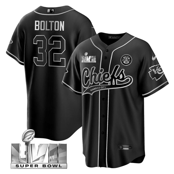 Youth's Chiefs Super Bowl LVII Cool base Jersey - All Stitched - Black Silver - Nick Bolton — view 1