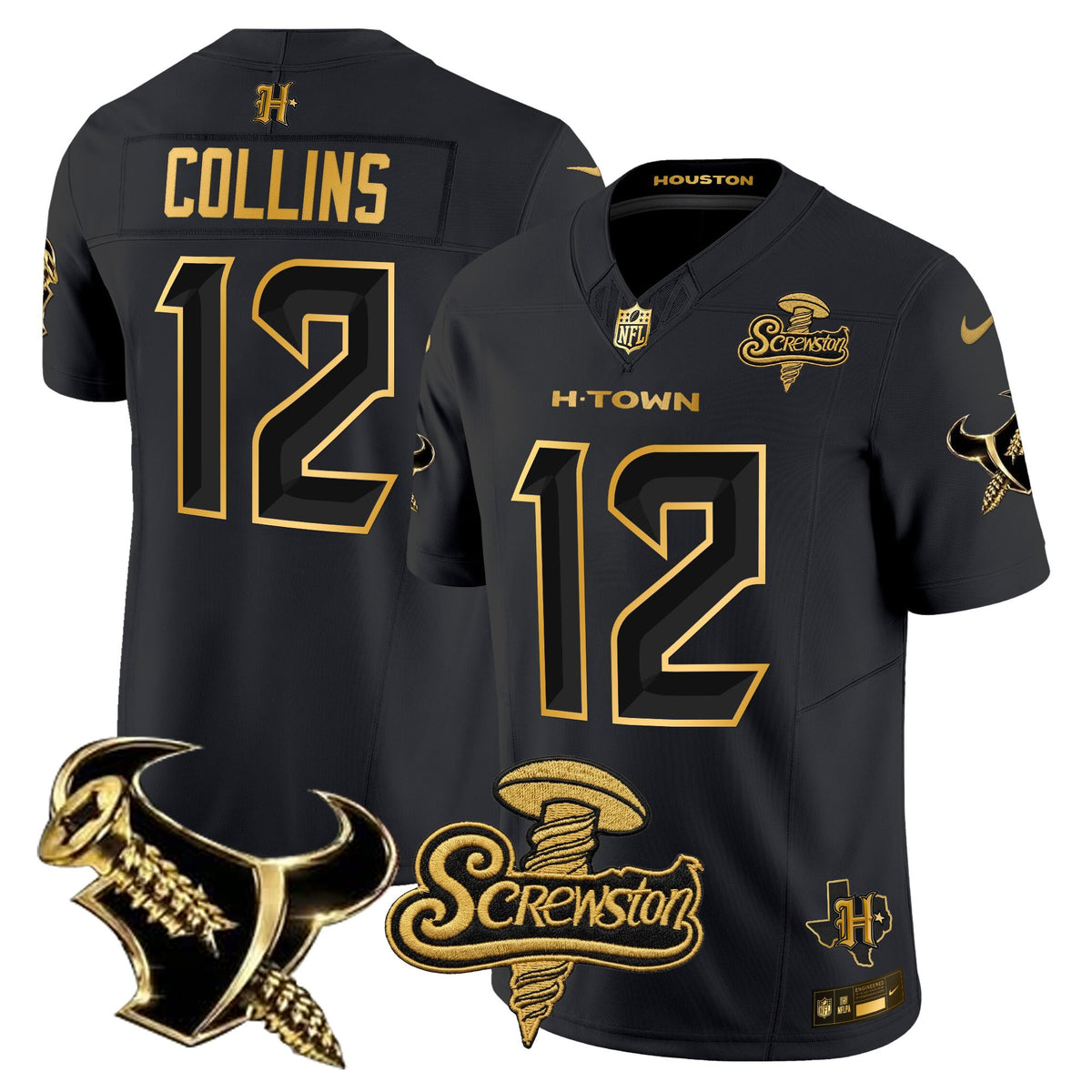 Men's Houston Texans DJ Screw Gold Vapor Limited Jersey - All Stitched - Black Gold - Nico Collins — view 1
