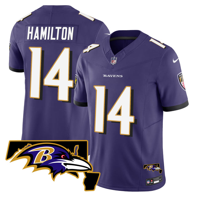 Men's Ravens Maryland Patch Vapor Limited Jersey - All Stitched - Purple - Kyle Hamilton — view 1
