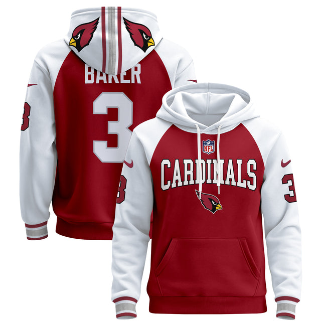Men's Arizona Cardinals 2024 Pullover Hoodie V2 - All Stitched - Red Alternate - Budda Baker — view 1