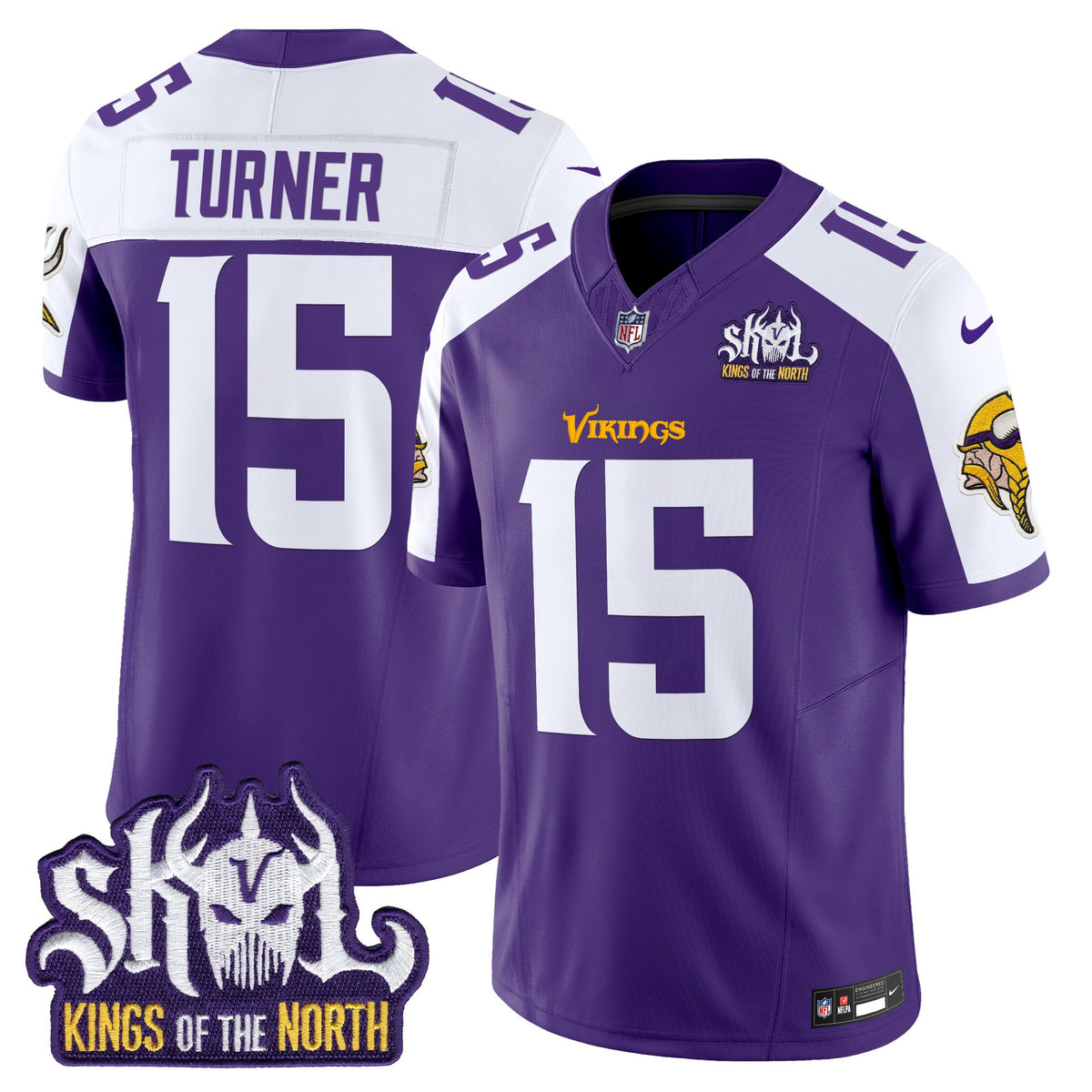 Men's Minnesota Vikings Kings Of The North Patch Vapor Limited Jersey V2 - All Stitched - Purple Alternate - Dallas Turner — view 1