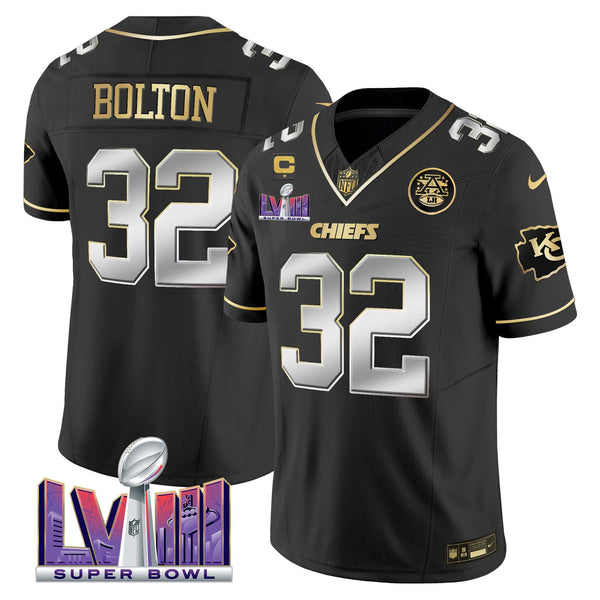 Men's Chiefs Super Bowl LVIII Patch Vapor Jersey V4 - All Stitched - Black Limited - Nick Bolton — view 1
