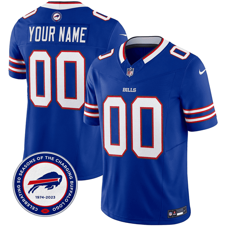 Buffalo Bills 50th Charging Logo Patch Vapor Limited Custom Jersey - All Stitched - Royal Blue — view 1