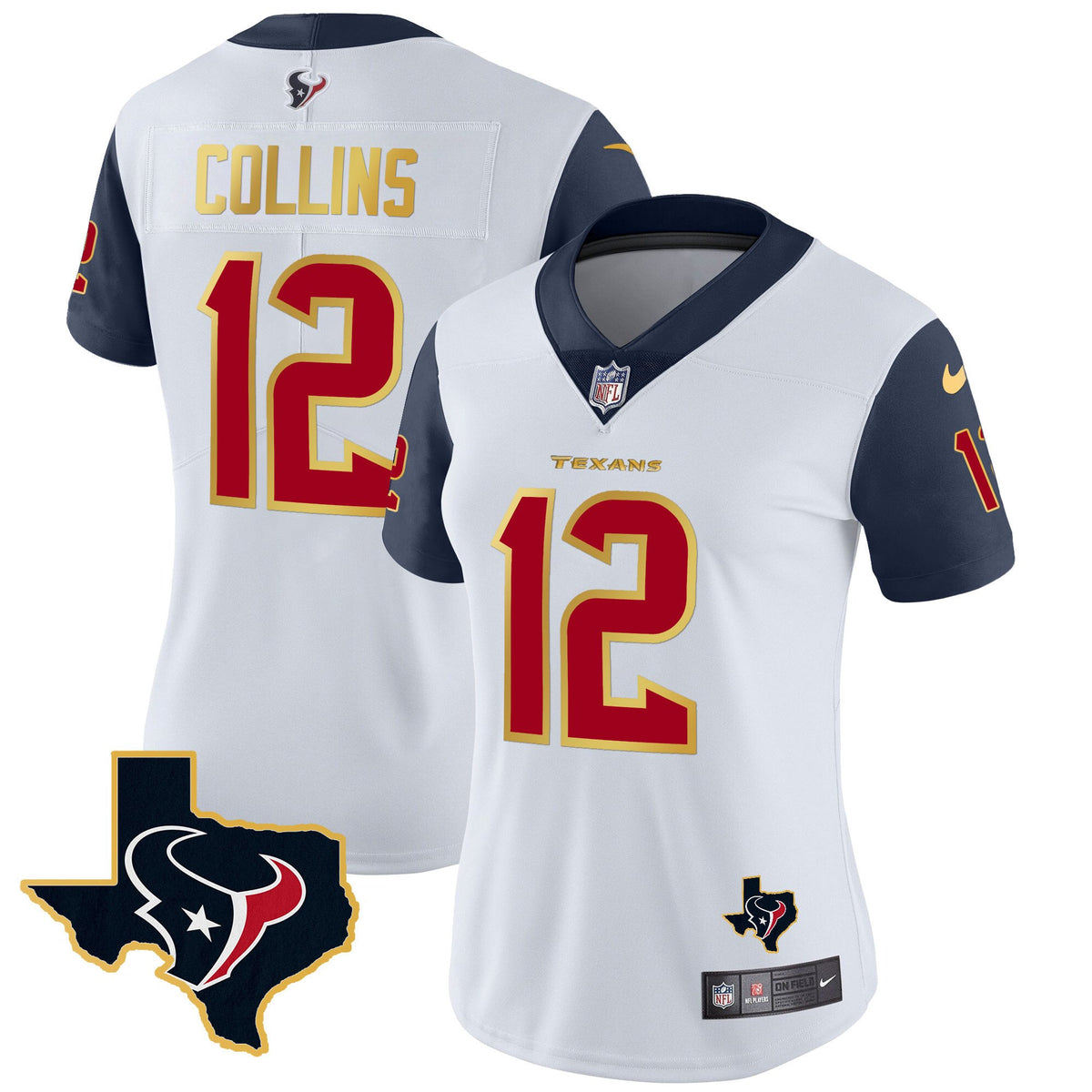 Women's Houston Texans Gold Trim Vapor Jersey - All Stitched - Navy Sleeves - Nico Collins — view 1