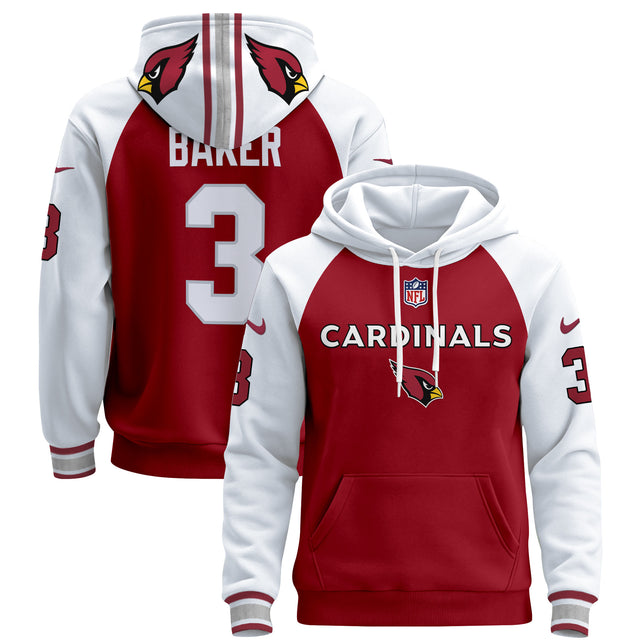 Men's Arizona Cardinals 2024 Pullover Hoodie V3 - All Stitched - Red Alternate - Budda Baker — view 1