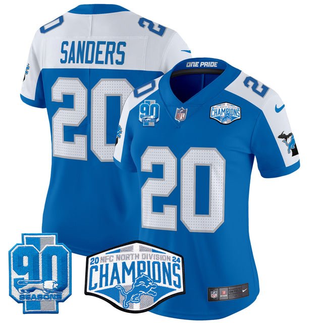 Women's Detroit Lions 2024 NFC North Division Champions Patch Vapor Limited Jersey - All Stitched - Blue Alternate - Barry Sanders — view 1