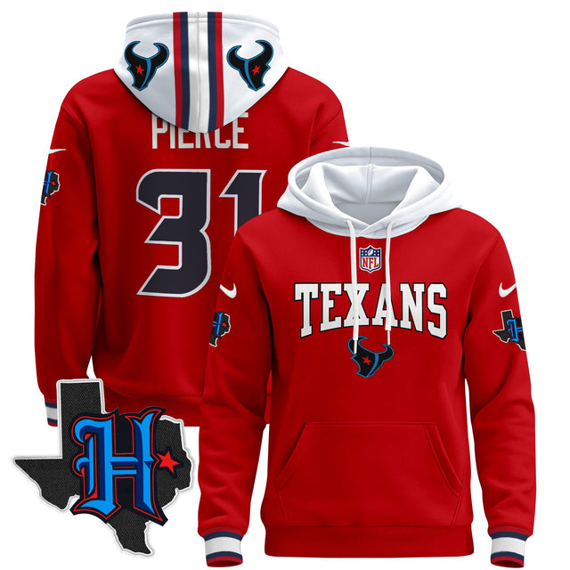 Men's Houston Texans 2024 Pullover Hoodie V3 - All Stitched - Red - Dameon Pierce — view 1