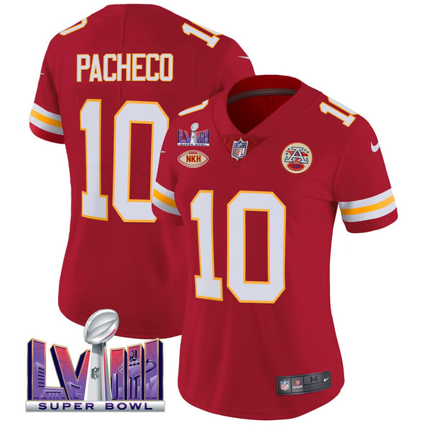 Women's Chiefs Super Bowl LVIII Patch Vapor Jersey V2- All Stitched - Red - Isiah Pacheco — view 1