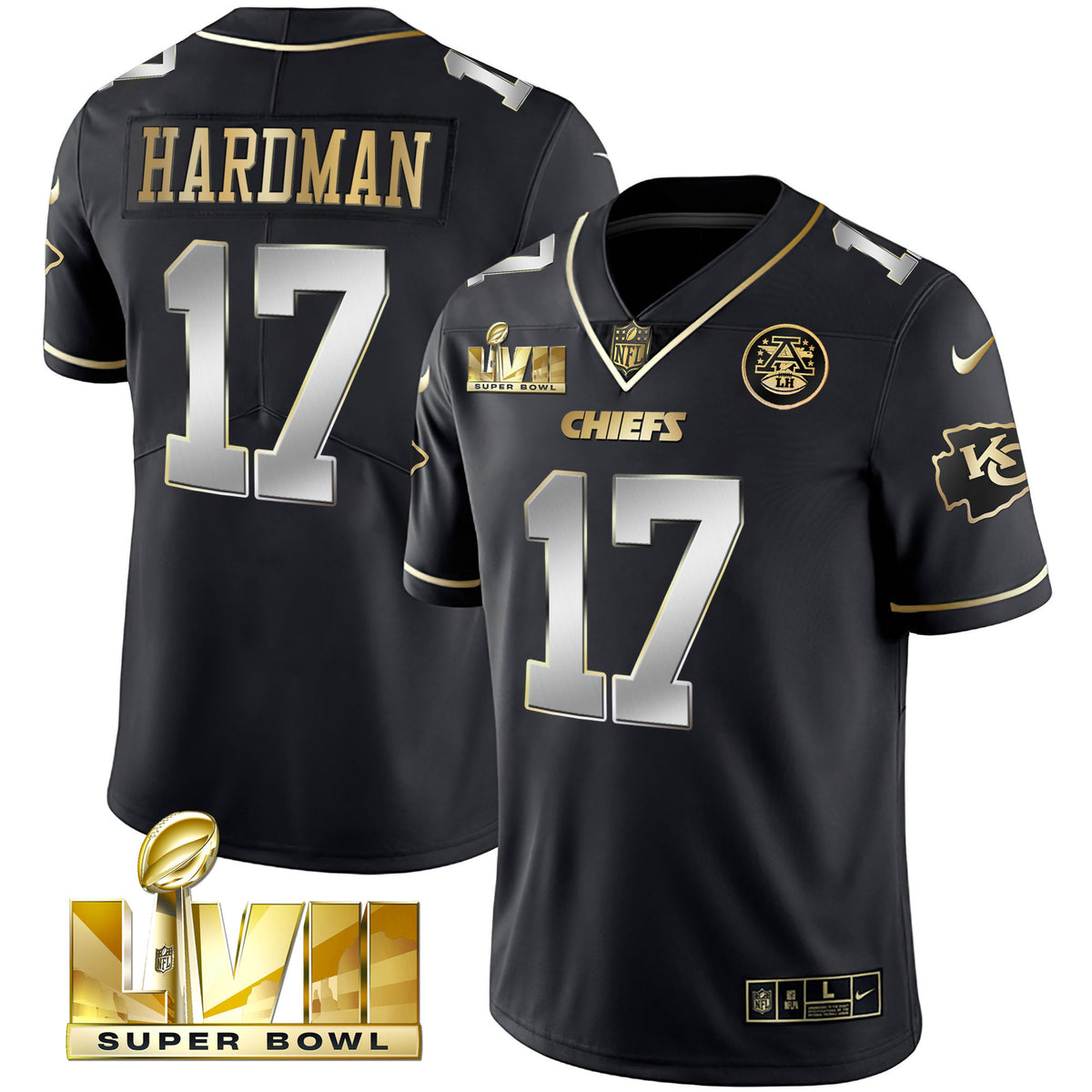 Youth's Chiefs Super Bowl Vapor Gold Jersey - All Stitched - Black Limited - Mecole Hardman — view 1
