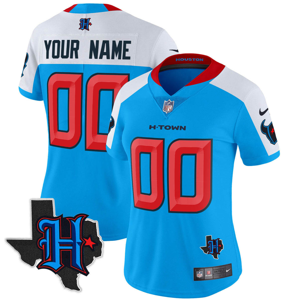 Houston Texans 2024 Texas Patch Vapor Limited Custom Jersey V2 - All Stitched - Blue Alternate — view 1