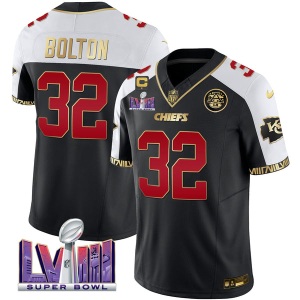 Men's Chiefs Super Bowl LVIII Pattern Vapor Jersey V2 - All Stitched - Black Alternate - Nick Bolton — view 1