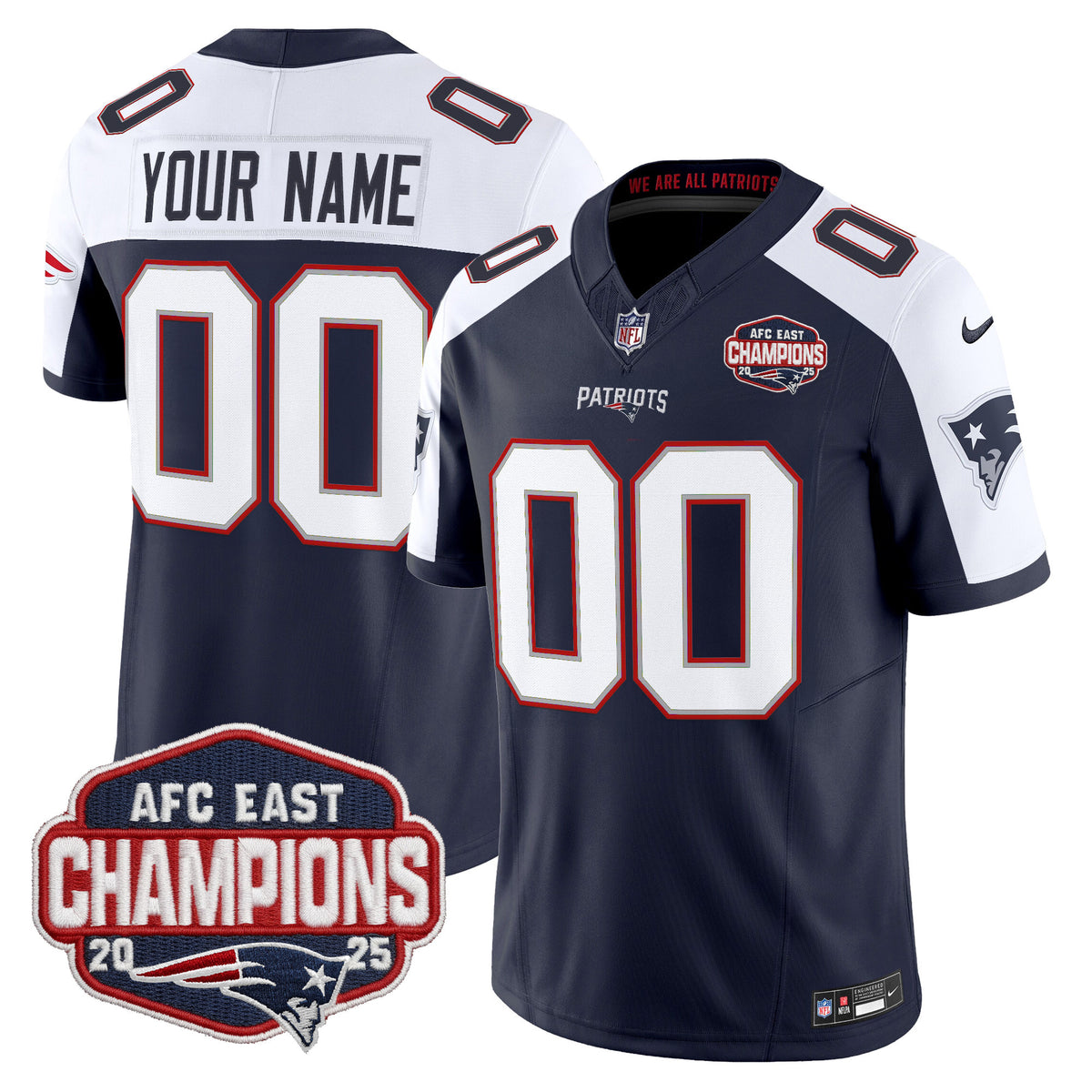 New England Patriots 2025 AFC East Division Champions Vapor Limited Custom Jersey - All Stitched - Navy Alternate — view 1