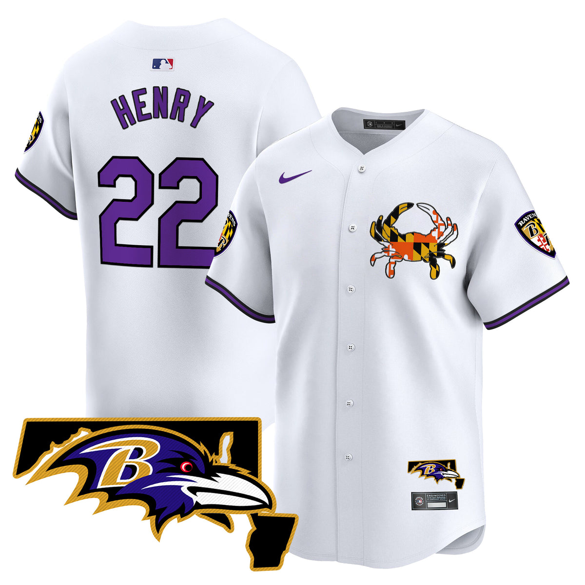 Men's Baltimore Ravens 2024 Vapor Premier Baseball Jersey V2 - All Stitched - White - Derrick Henry — view 1