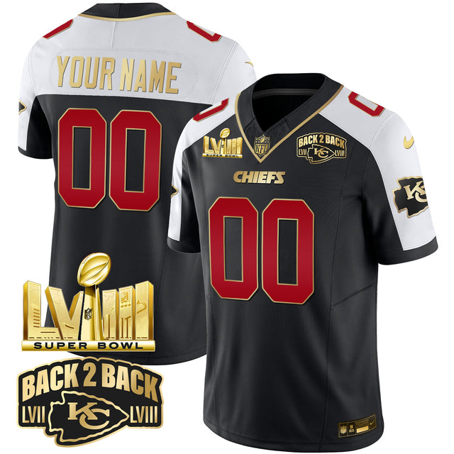 Chiefs Super Bowl LVIII & Back 2 Back Gold Patch Vapor Custom Jersey - All Stitched - Black Alternate — view 1