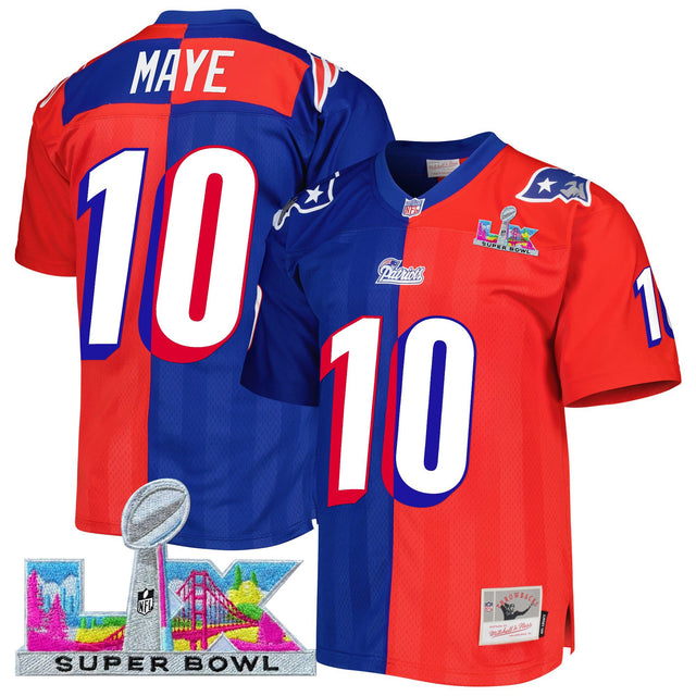 Men's New England Patriots Super Bowl LX Throwback Jersey - All Stitched - Split - Drake Maye — view 1
