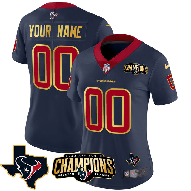 Houston Texans 2023 AFC South Champions Patch Gold Trim Vapor Custom Jersey - All Stitched - Navy — view 1