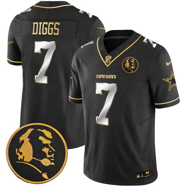 Men's Cowboys John Madden Patch Gold Vapor Jersey - All Stitched - Black Limited - Trevon Diggs — view 1
