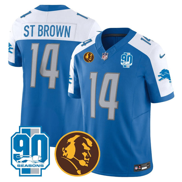 Men's Detroit Lions 90th & John Madden Patch Jersey - All Stitched - Blue Alternate - St. Brown — view 1