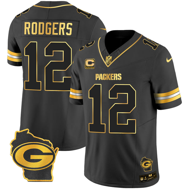 Men's Packers Home Patch Gold Vapor Jersey - All Stitched - Black Gold - Aaron Rodgers — view 1