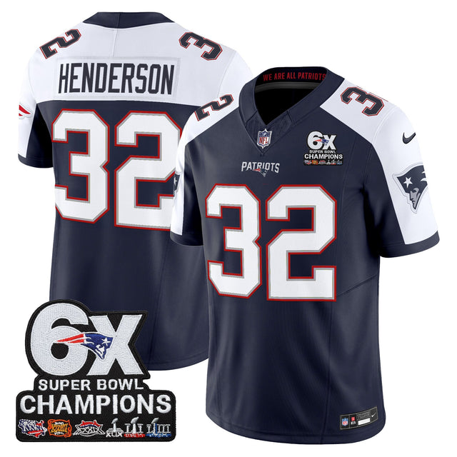 Men's New England Patriots 6-Time Champions Patch Vapor Limited Jersey - All Stitched - Navy Alternate - TreVeyon Henderson — view 1