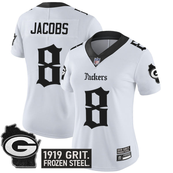Women's Green Bay Packers 'Gothic Frozen Tundra Edition' Vapor Limited Jersey - All Stitched - White - Josh Jacobs — view 1