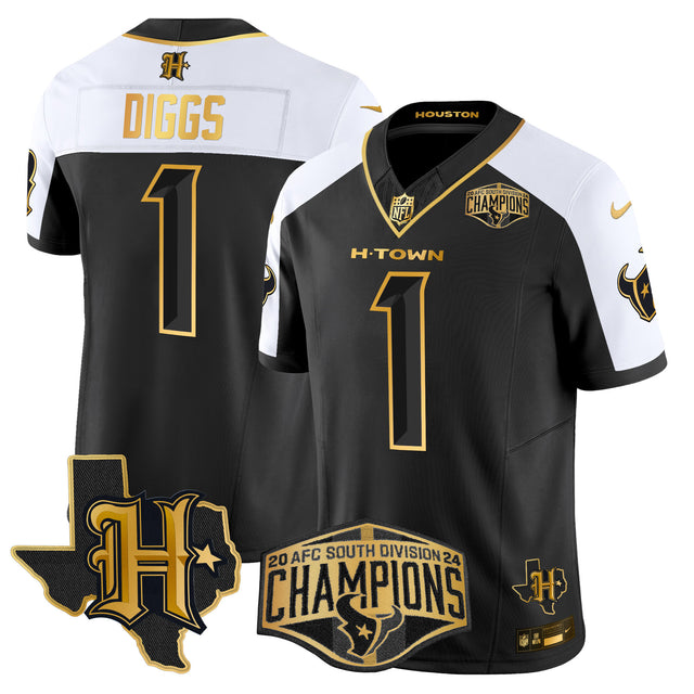 Men's Houston Texans 2024 AFC South Division Champions Patch Gold Vapor Limited Jersey - All Stitched - Alternate - Stefon Diggs — view 1