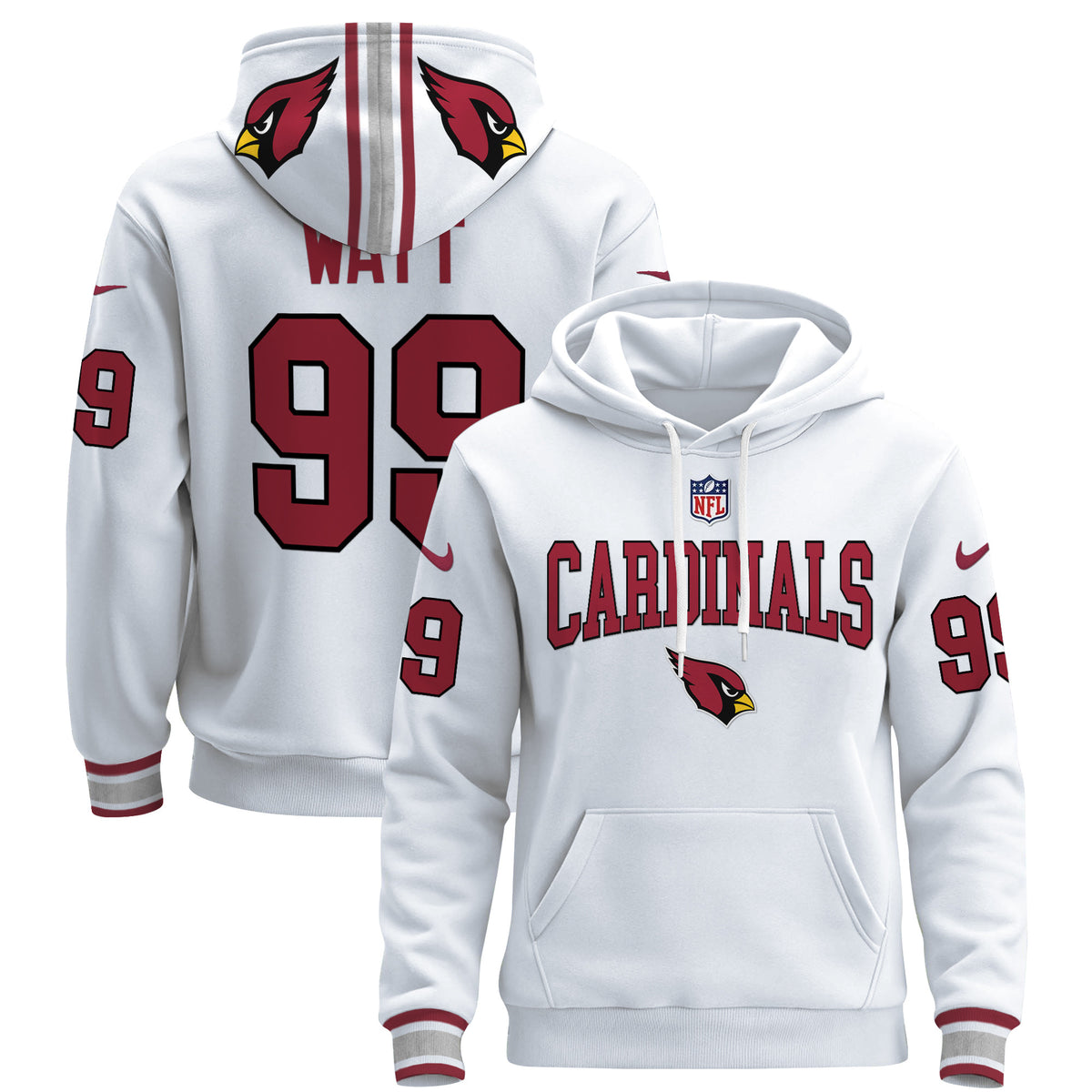 Men's Arizona Cardinals 2024 Pullover Hoodie V2 - All Stitched - White - J.J. Watt — view 1