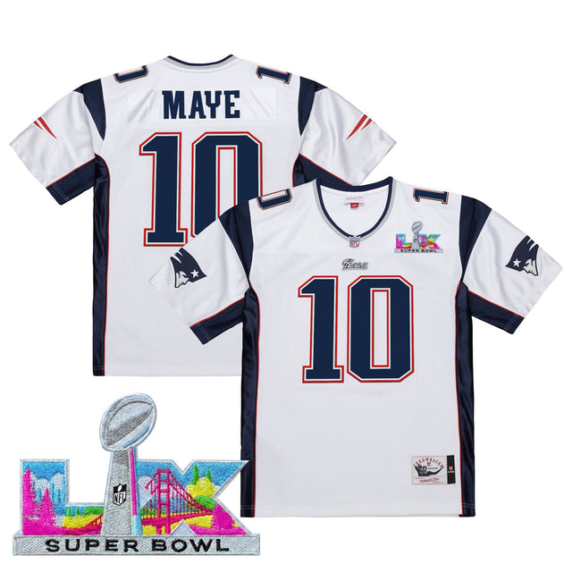 Men's New England Patriots Super Bowl LX Throwback Jersey - All Stitched - White - Drake Maye — view 1