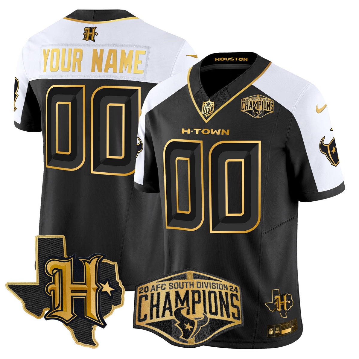 Houston Texans 2024 AFC South Division Champions Patch Gold Vapor Limited Custom Jersey - All Stitched - Alternate — view 1