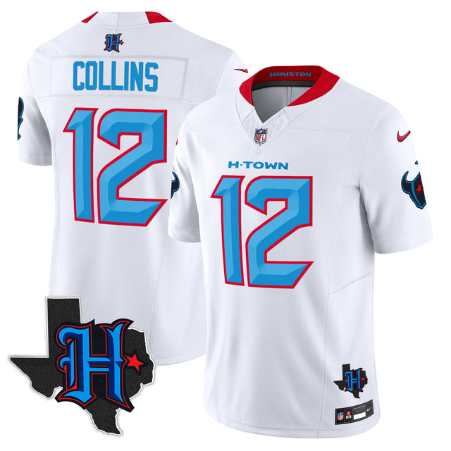 Men's Houston Texans 2025 Texas Patch Vapor Limited Jersey V2 - All Stitched - White - Nico Collins — view 1