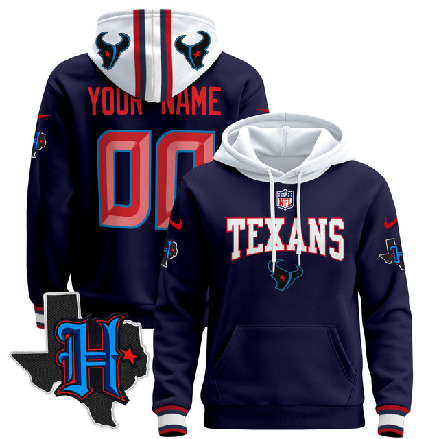 Houston Texans 2024 Custom Pullover Hoodie V3 - All Stitched - Navy Limited — view 1