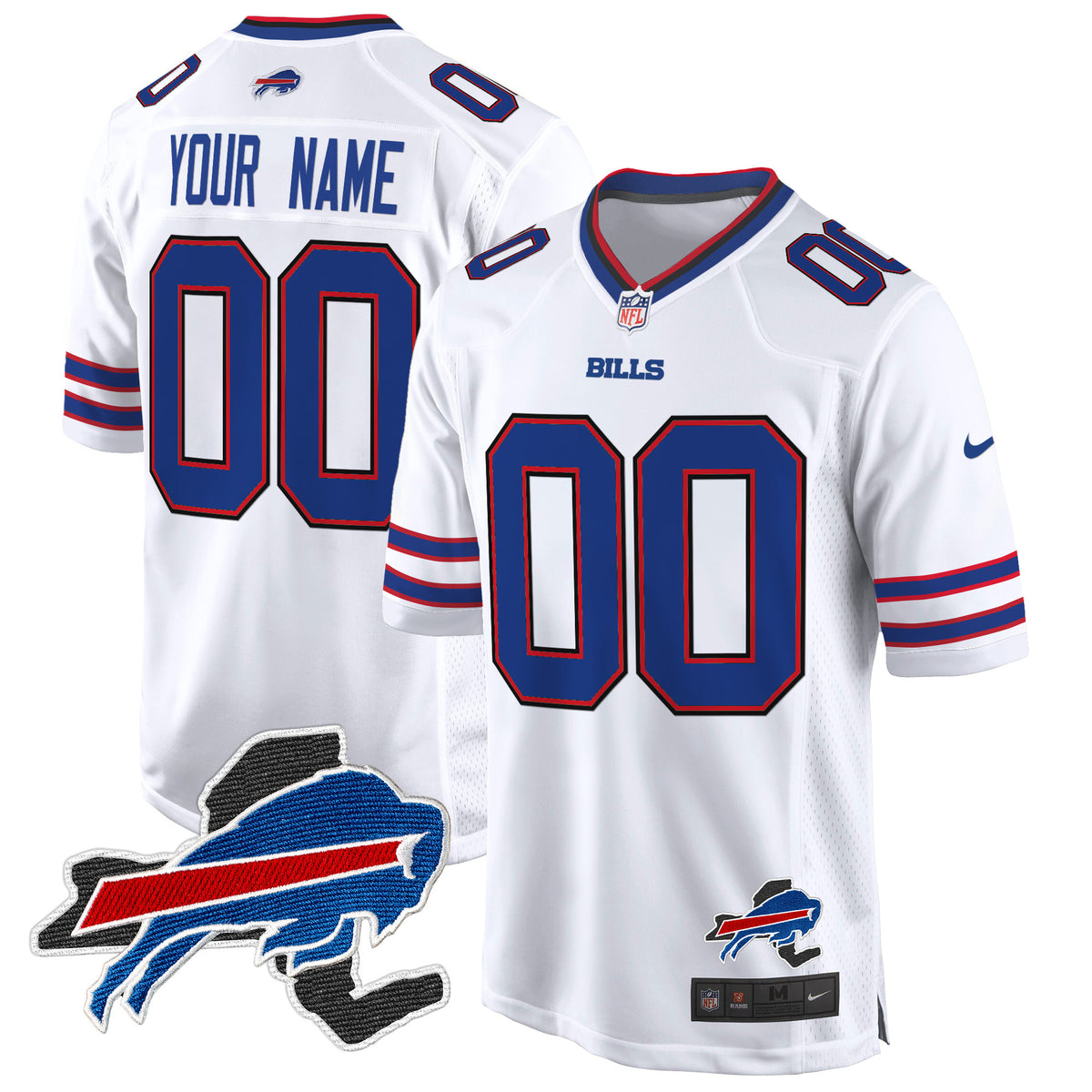 Buffalo Bills New York Patch Game Custom Jersey - All Stitched - White — view 1