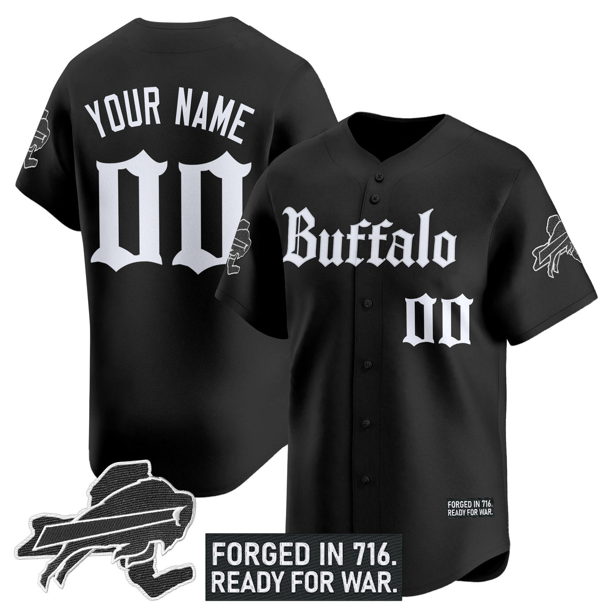 Buffalo Bills 'Gothic Cold Front Edition' Vapor Baseball Custom Jersey - All Stitched - Black — view 1