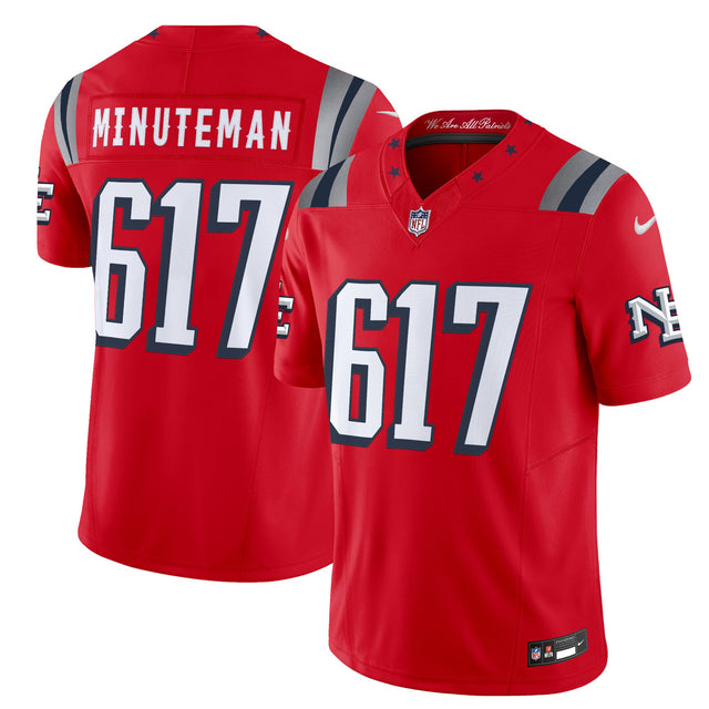 Men's New England Patriots 2025 Rivalries Vapor Limited Jersey - All Stitched - Red - Minuteman 617 — view 1