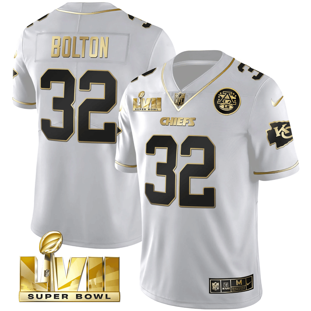 Men's Chiefs Super Bowl LVII Gold Trim Vapor V2 Jersey - All Stitched - White Gold - Nick Bolton — view 1