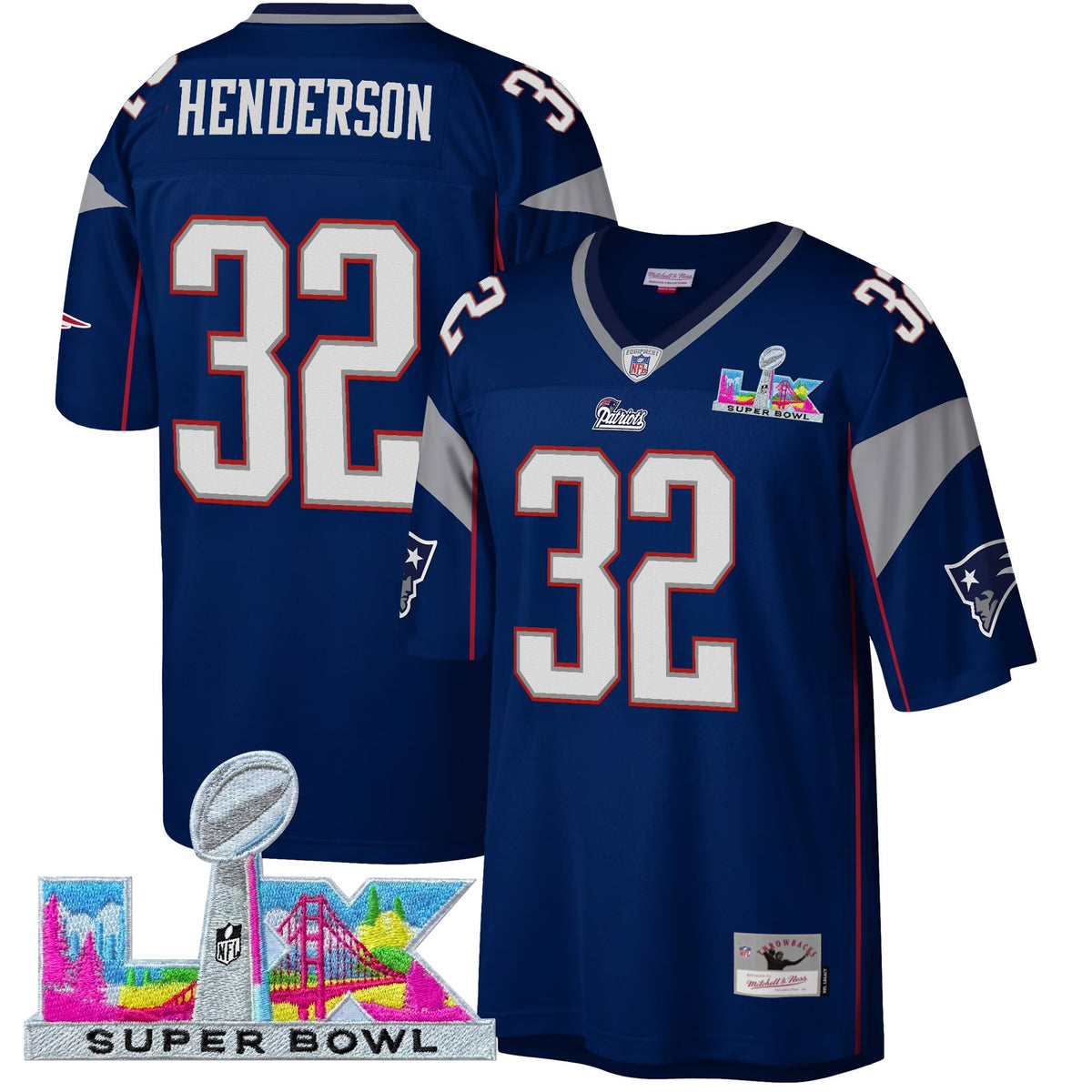 Men's New England Patriots Super Bowl LX Throwback Jersey - All Stitched - Royal - TreVeyon Henderson — view 1