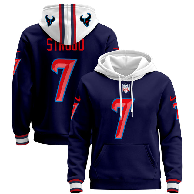 Men's Houston Texans 2024 Pullover Hoodie - All Stitched - Navy - C.J. Stroud — view 1