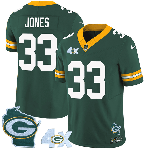 Men's Green Bay Packers 4x Champs & Home Patch Vapor Jersey - All Stitched - Aaron Jones - Green — view 1
