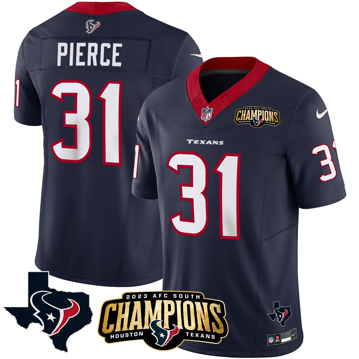 Men's Houston Texans 2023 AFC South Champions Patch Vapor Jersey - All Stitched - Navy - Dameon Pierce — view 1