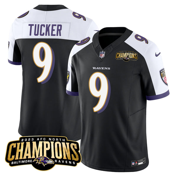 Men's Ravens 2023 AFC North Champions Patch Vapor Limited Jersey - All Stitched - Black Alternate - Justin Tucker — view 1