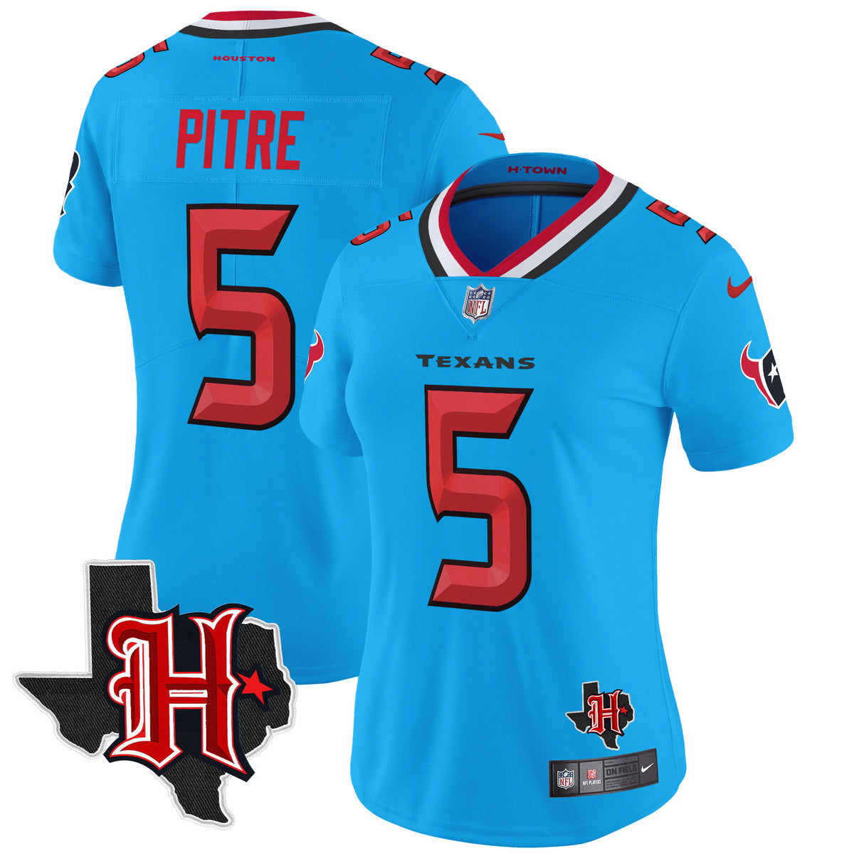 Women's Houston Texans 2024 Texas Patch Vapor Limited Jersey V5 - All Stitched - Blue - Jalen Pitre — view 1