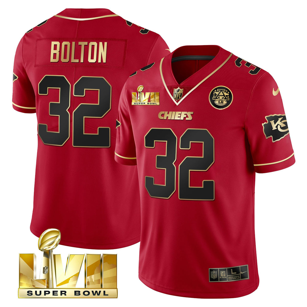 Men's Chiefs Super Bowl LVII Red Gold Vapor Jersey - All Stitched - Red Special - Nick Bolton — view 1