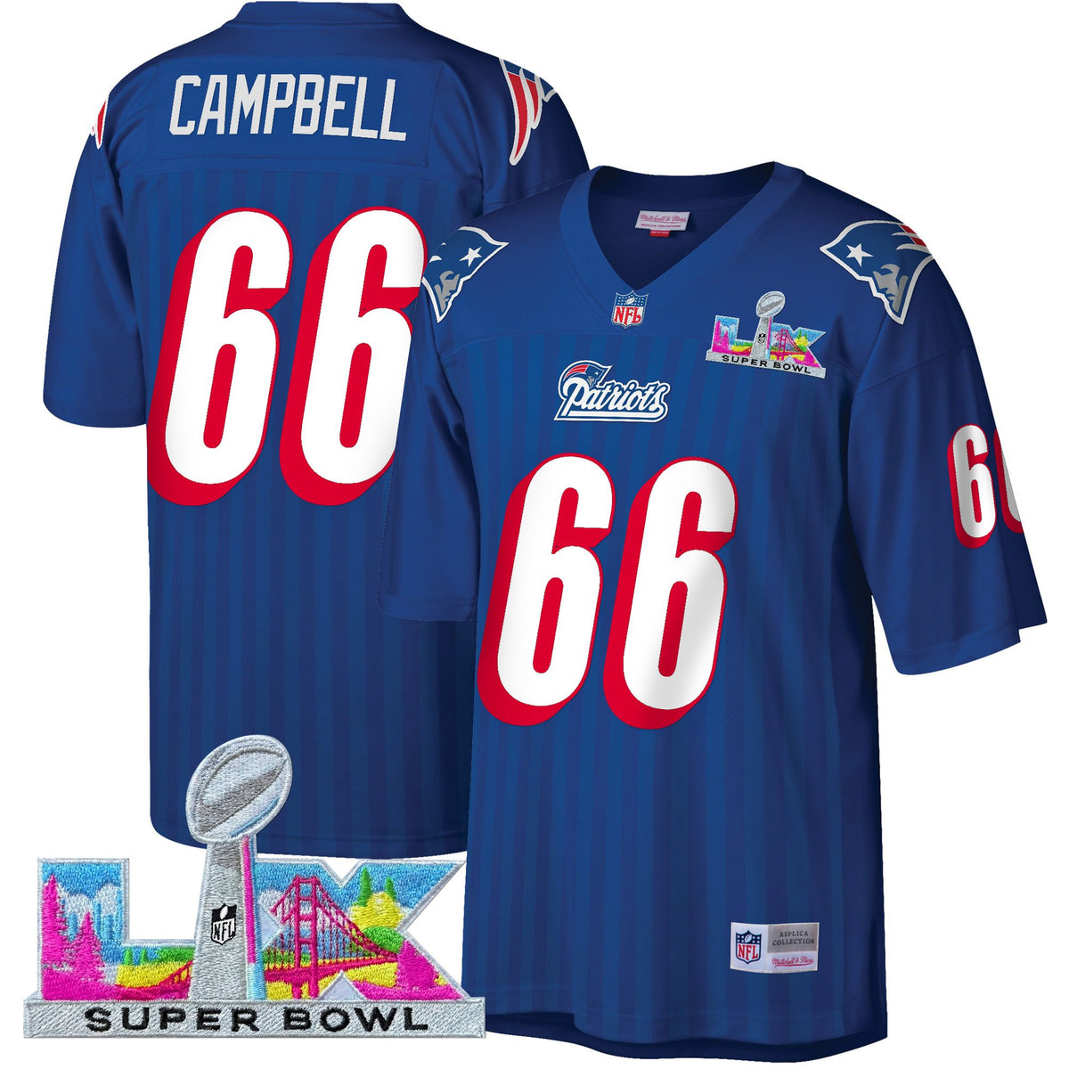 Men's New England Patriots Super Bowl LX Throwback Jersey - All Stitched - Navy - Will Campbell — view 1
