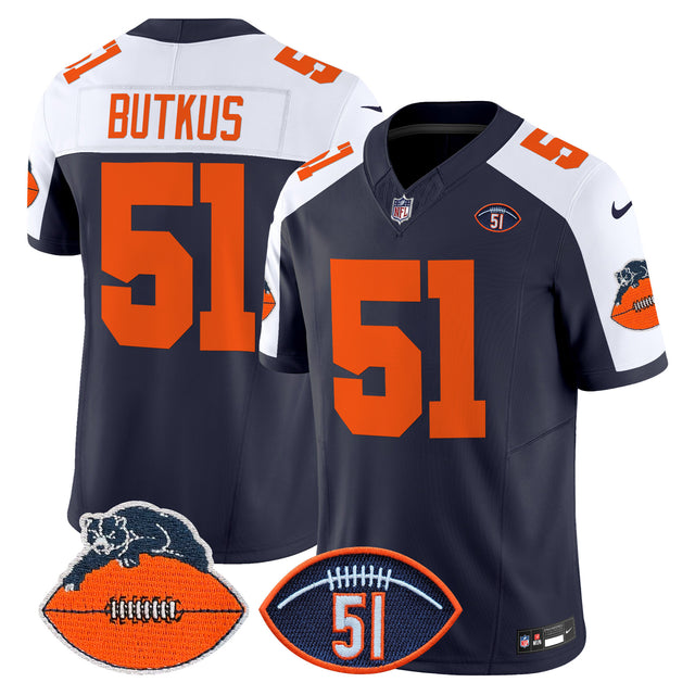 Men's Chicago Bears Dick Butkus Patch Throwback Vapor Limited Jersey - All Stitched - Navy Alternate - Dick Butkus — view 1