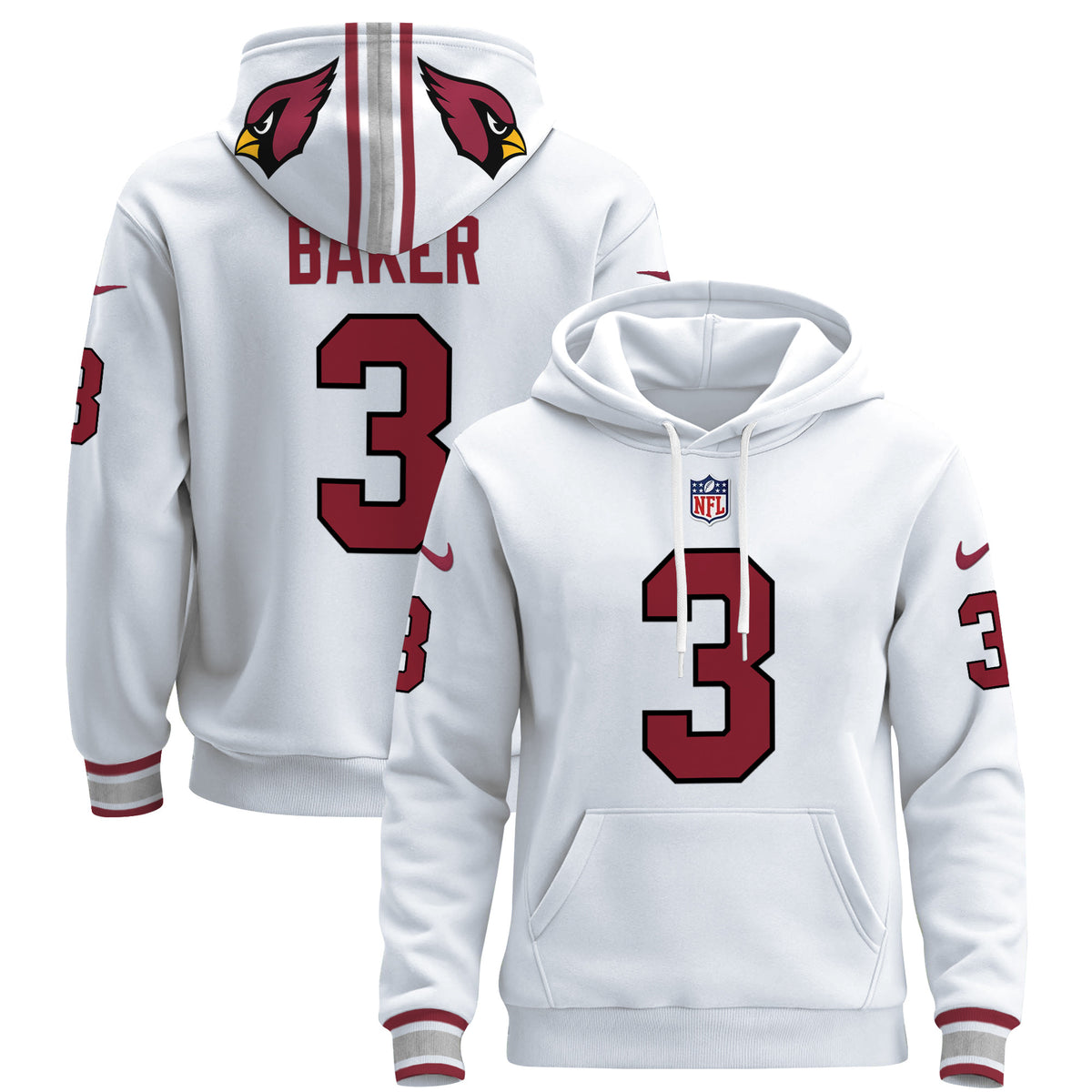 Men's Arizona Cardinals 2024 Pullover Hoodie - All Stitched - White - Budda Baker — view 1