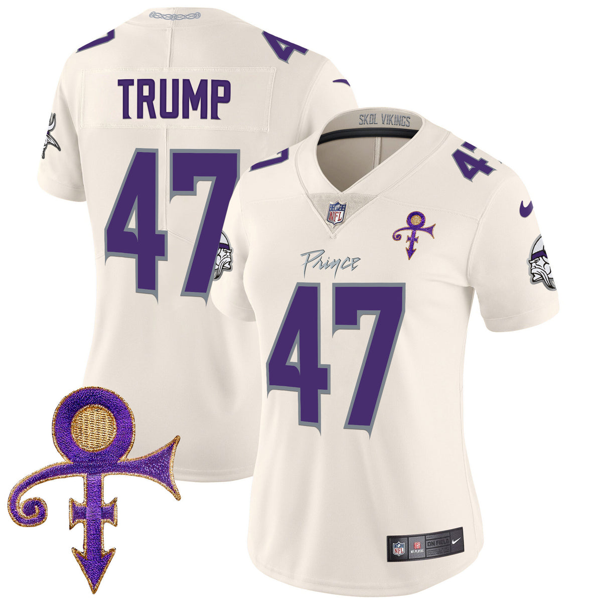 Women's Minnesota Vikings 2024 Prince Vapor Limited Jersey - All Stitched - Cream - Donald Trump — view 1
