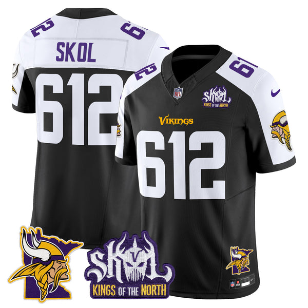 Men's Minnesota Vikings Kings Of The North Patch Vapor Limited Jersey V3 - All Stitched - Black Alternate - Skol 612 — view 1